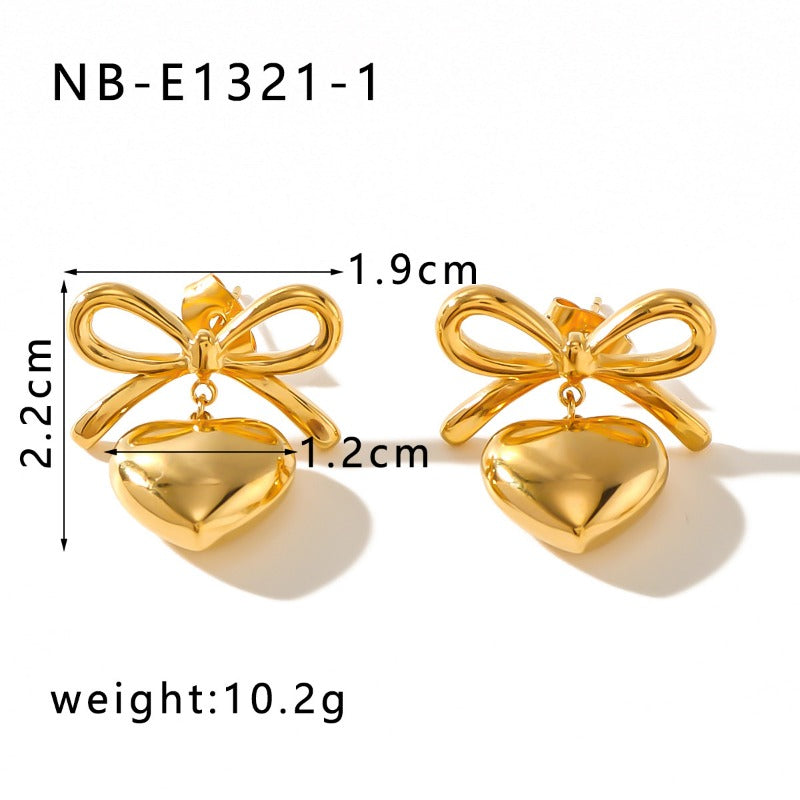 Wholesale Bow Titanium Steel Plated with 18K Gold Niche Contrast Color Light Luxury Love Pendant Earrings